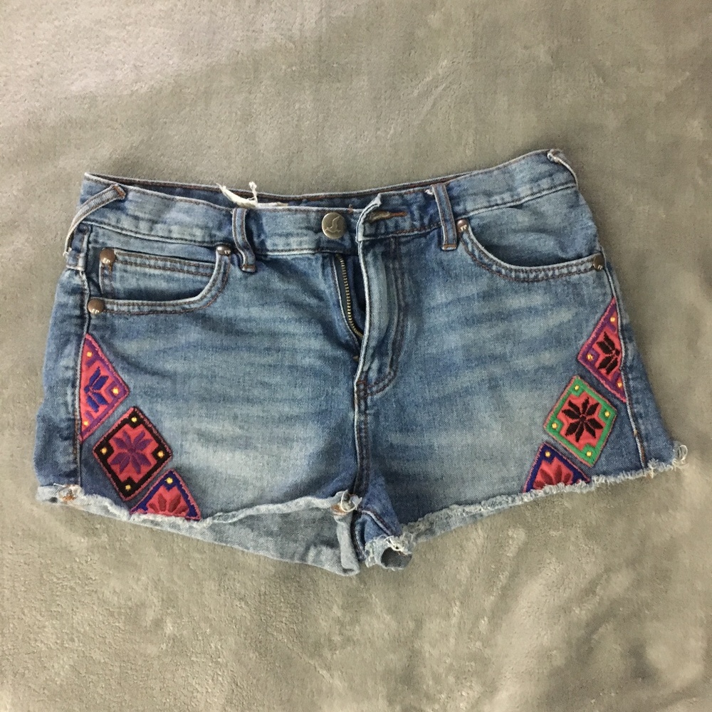Free People Demin Aztec Shorts